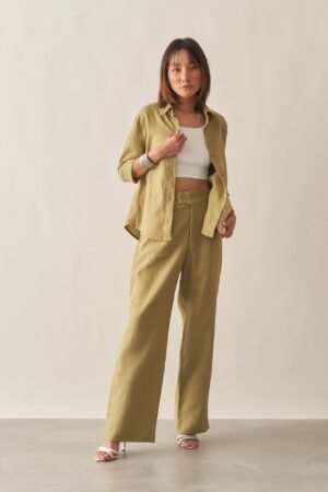 CALÇA RETA CÓS TRANSPASSADO LINHO PURO